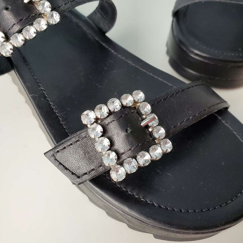 NEW Schutz Ruth Platform Sandals 90's Y2K Grunge Rhinestone Buckles Leather - Picture 4 of 8